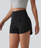 Halara Flex™ Short casual en jean skinny gainant taille haute à ourlet arrondi avec poches