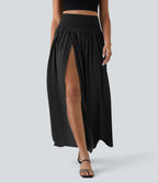 Breezeful™ Jupe Taille Haute Casual Maxi Séchage Rapide Fluide Fente Plissée 2 en 1
