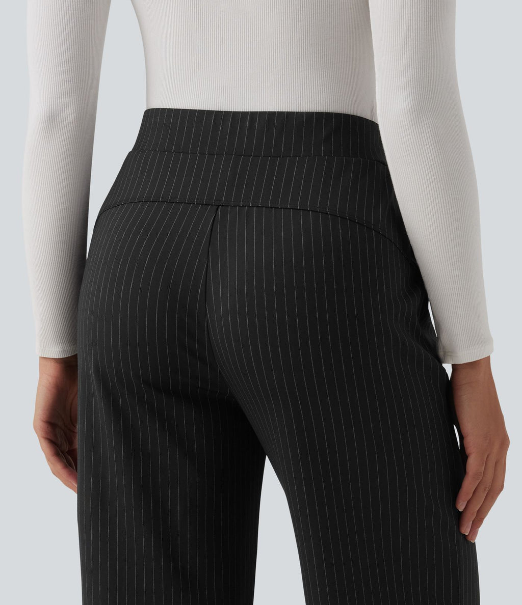Pantalon tailleur large taille haute à rayures avec poches