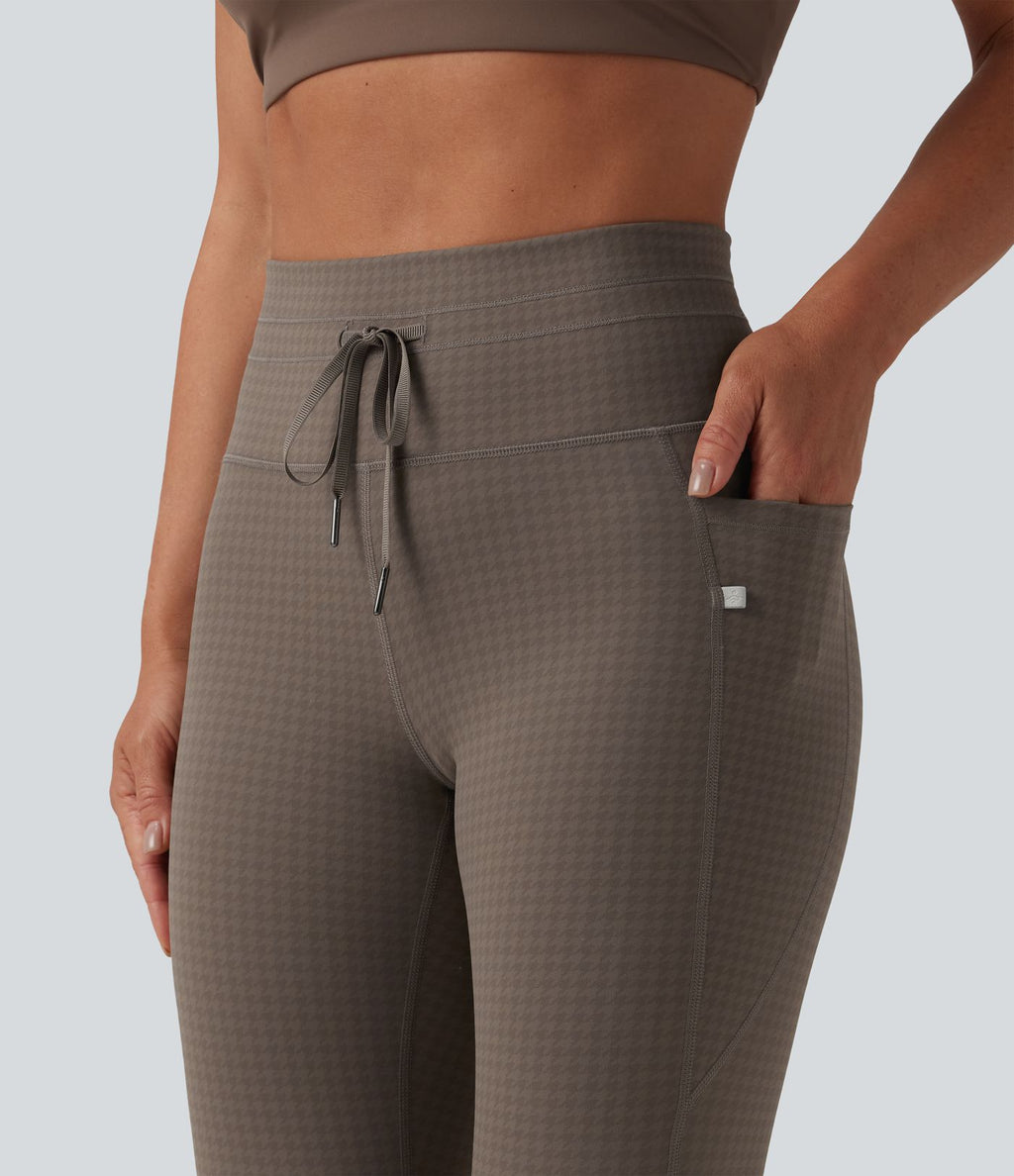 Legging de yoga fuselé taille haute avec cordon de serrage pied-de-poule avec poches