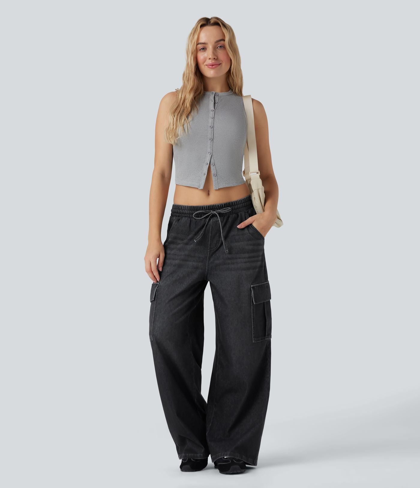 Jean décontracté Halara Flex™ cargo ample taille mi-haute avec cordon de serrage et poches