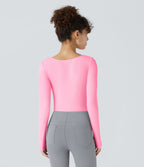 Bodysuit de Travail Tricot Côtelé Col Carré Manches Longues Boutonné Silhouette Élancée