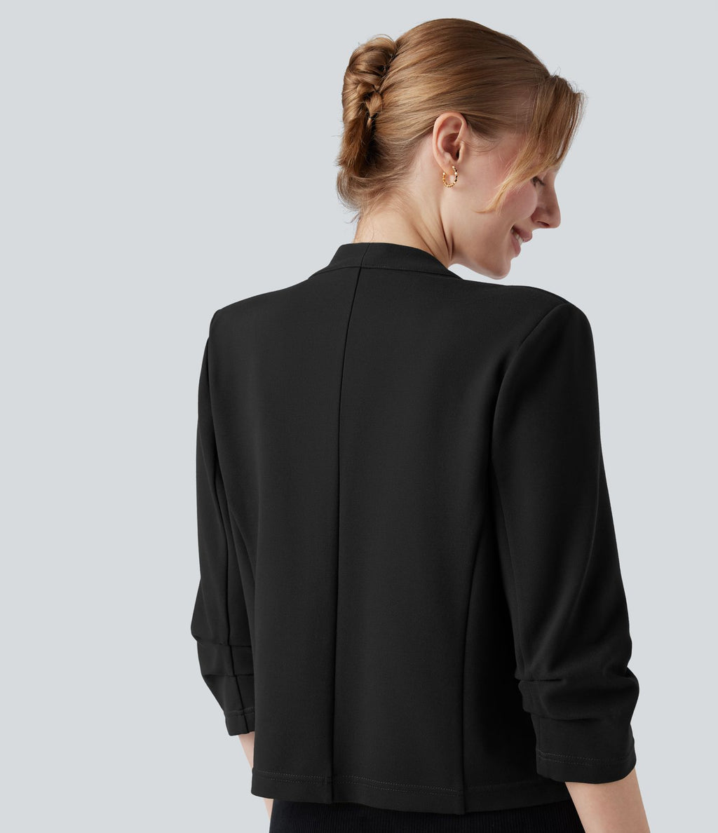 Blazer de travail résistant en ponte roma à décolleté en V et manches 3/4