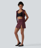 Jupe mini de danse 2-en-1 taille haute à ourlet asymétrique, coupe évasée avec poches