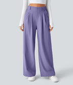 Pantalon Tailleur Large Fluide Halara Flex™ Gaufré Taille Haute Poches Latérales