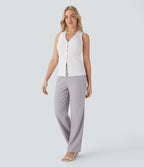 Pantalon tailleur droit à taille haute avec poches latérales