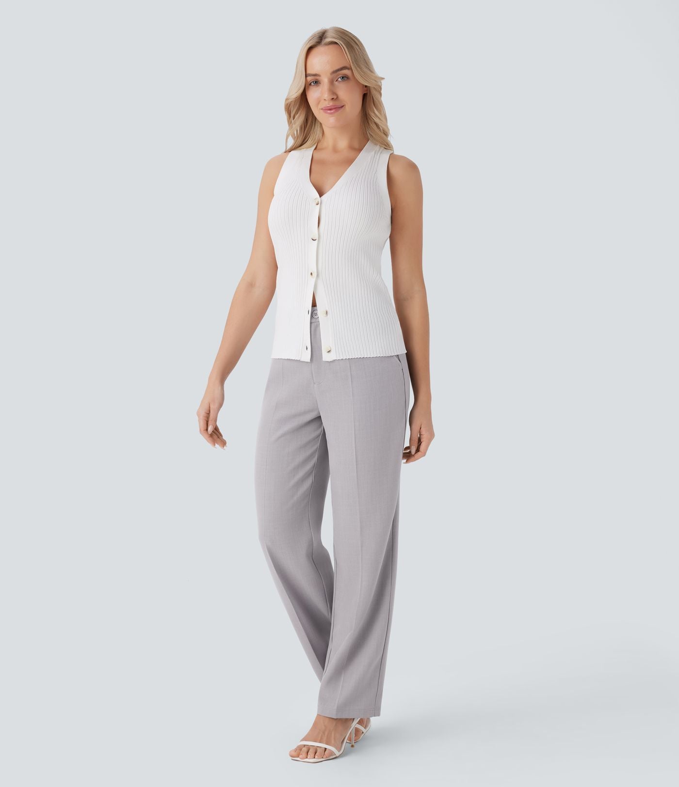 Pantalon tailleur droit à taille haute avec poches latérales