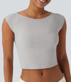 Haut casual crop tricot côtelé col bateau manches courtes