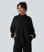 Sweat-shirt gaufré col montant manches longues coupe décontractée avec poches