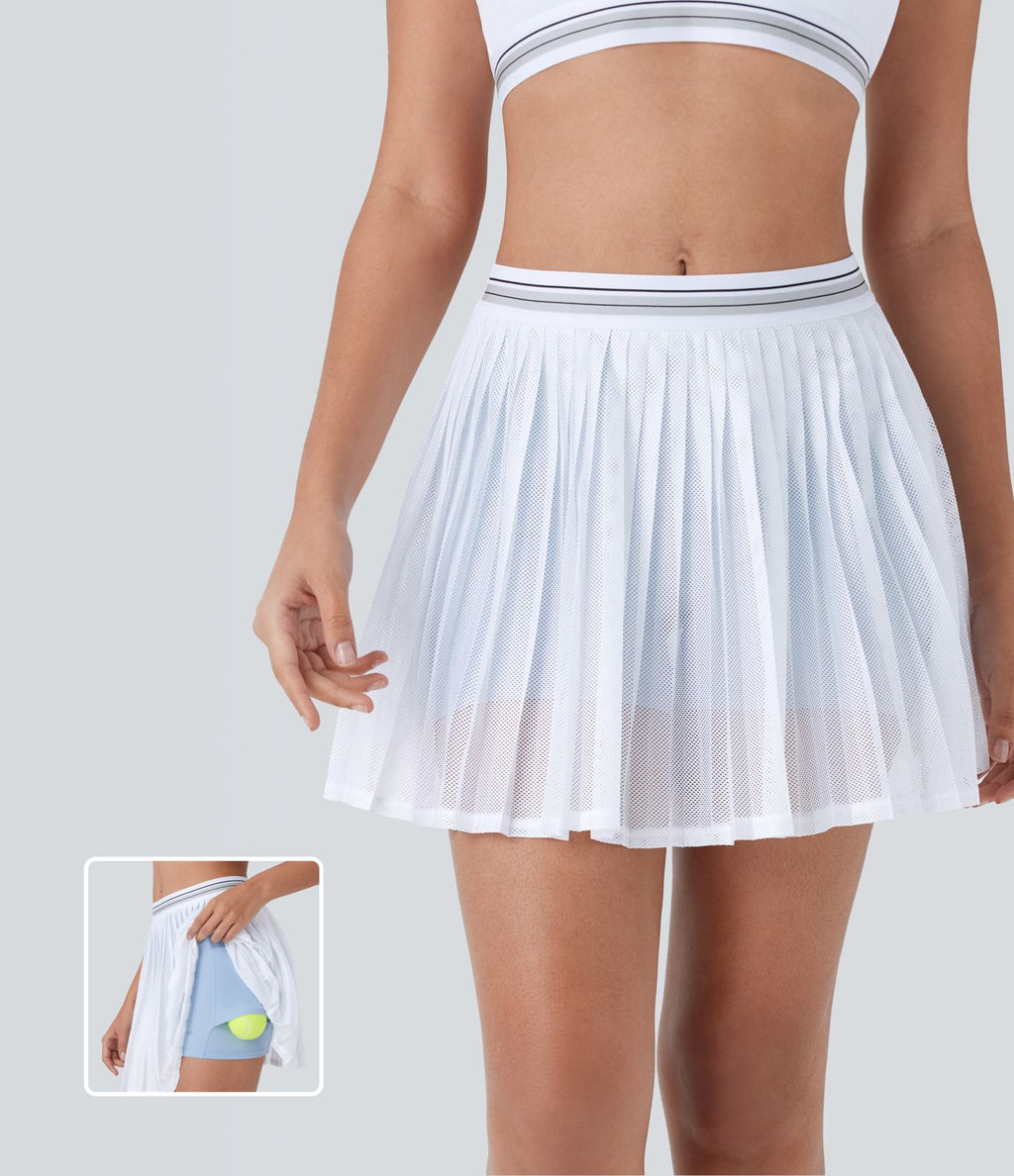 Jupe de tennis mini 2-en-1 à taille haute, color block, poches latérales, découpe plissée à effet frais InstantCool et séchage rapide