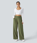 Pantalon Tailleur Large Fluide Halara Flex™ Gaufré Taille Haute Poches Latérales
