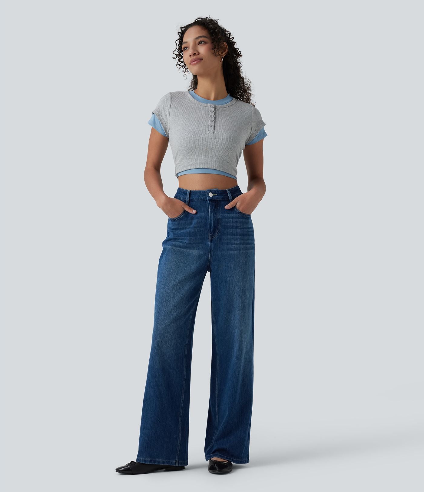 Jean Halara Flex™ taille haute large décontracté avec poches