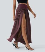 Breezeful™ Jupe Taille Haute Casual Maxi Séchage Rapide Fluide Fente Plissée 2 en 1