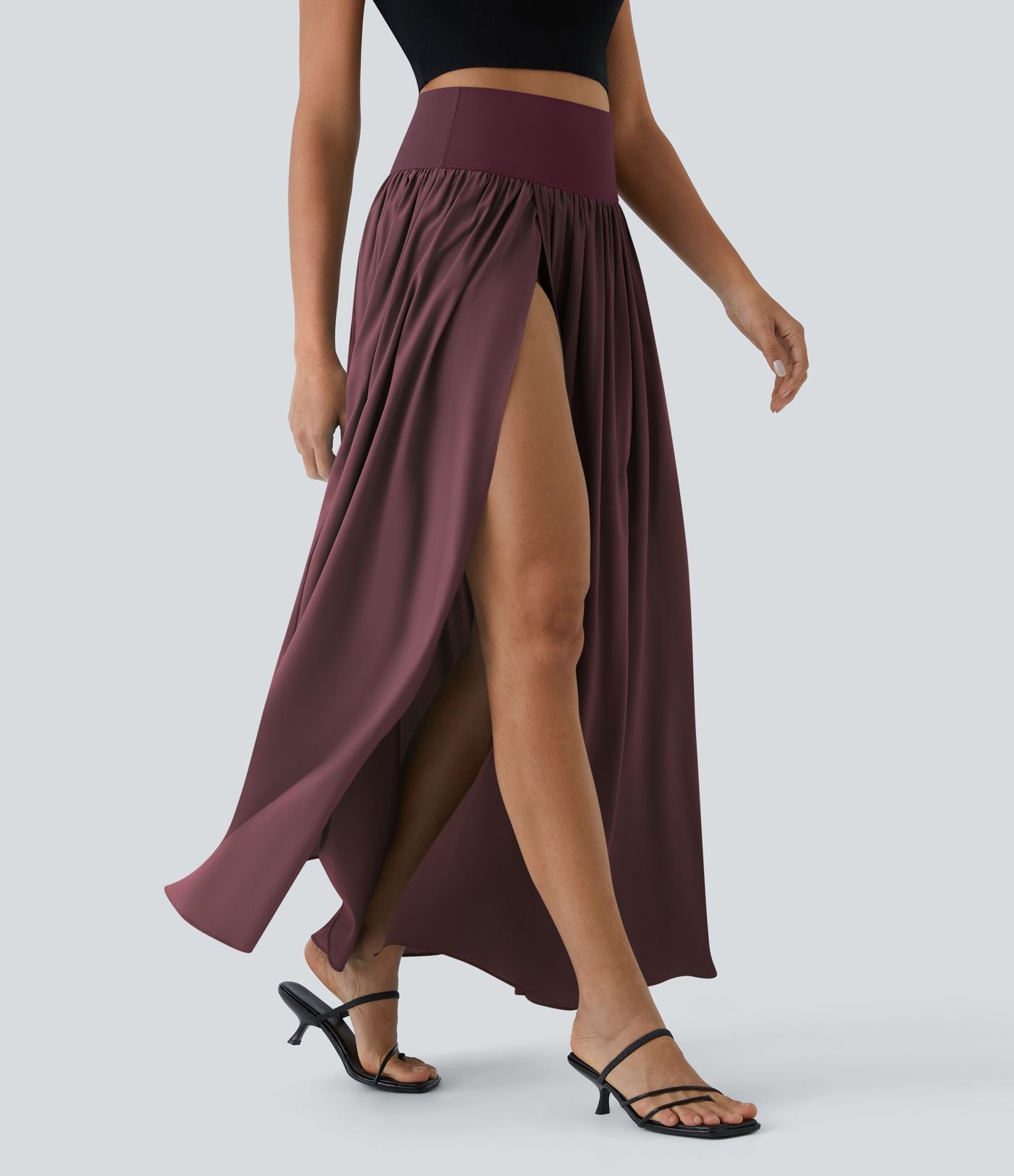 Breezeful™ Jupe Taille Haute Casual Maxi Séchage Rapide Fluide Fente Plissée 2 en 1