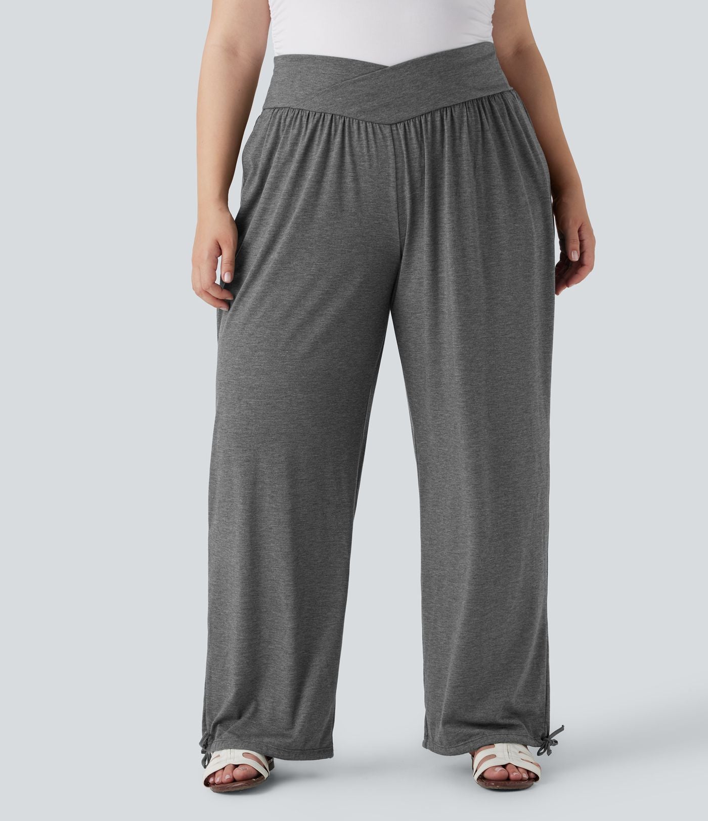 Jogging décontracté grande taille taille haute croisé à cordon avec poches latérales