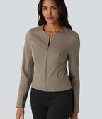 Veste tailleur col rond manches longues