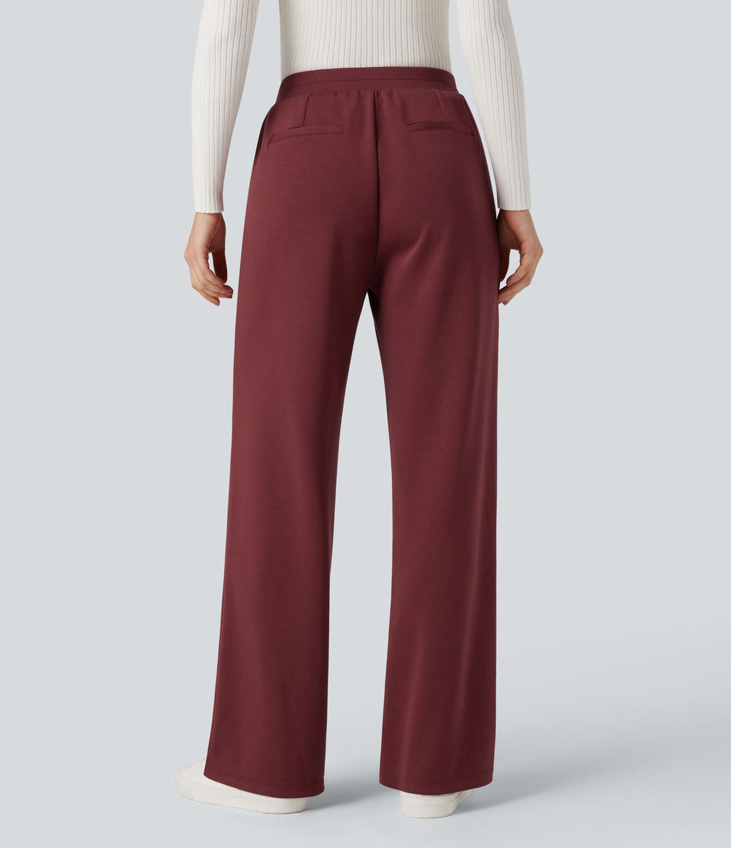 Pantalon tailleur coupe droite taille haute avec poches