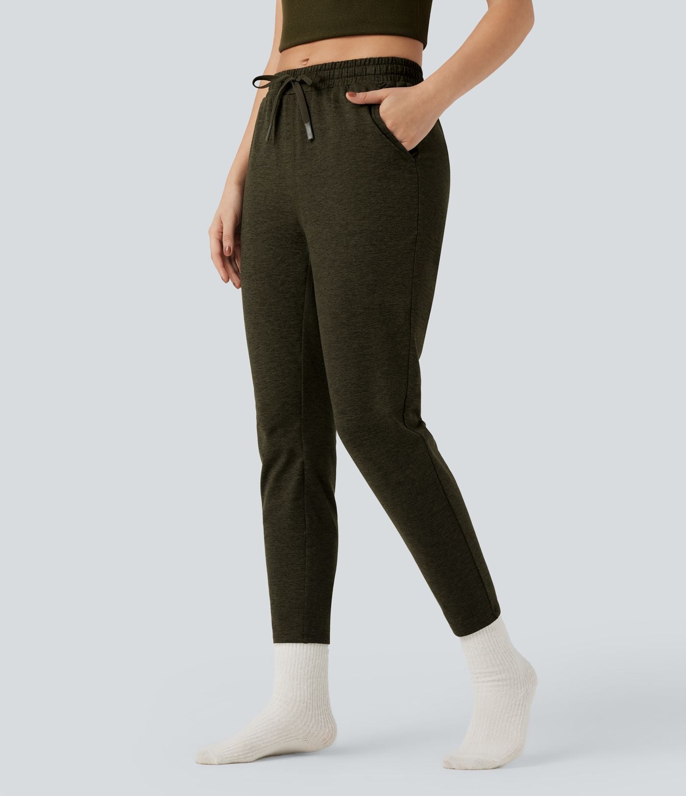 Pantalon jogging détente thermique chiné taille mi-haute séchage rapide avec cordon et poches - UPF40+