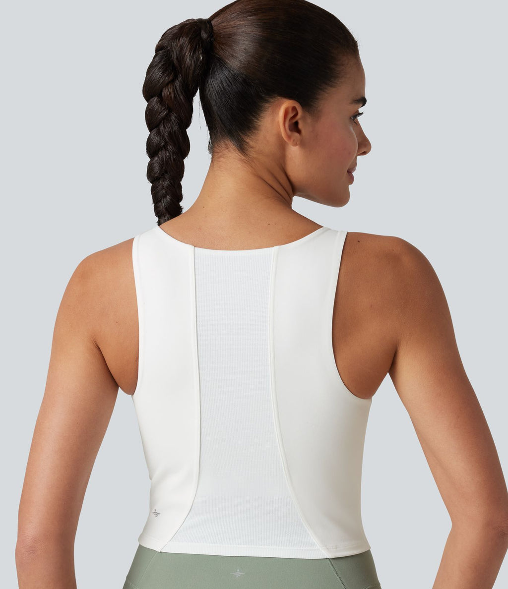 Débardeur de danse à col en U contrasté en maille respirante avec brassière intégrée