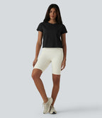 Haut de sport décontracté en coton à manches courtes et col raglan, style yoga, coupe ample, col en V