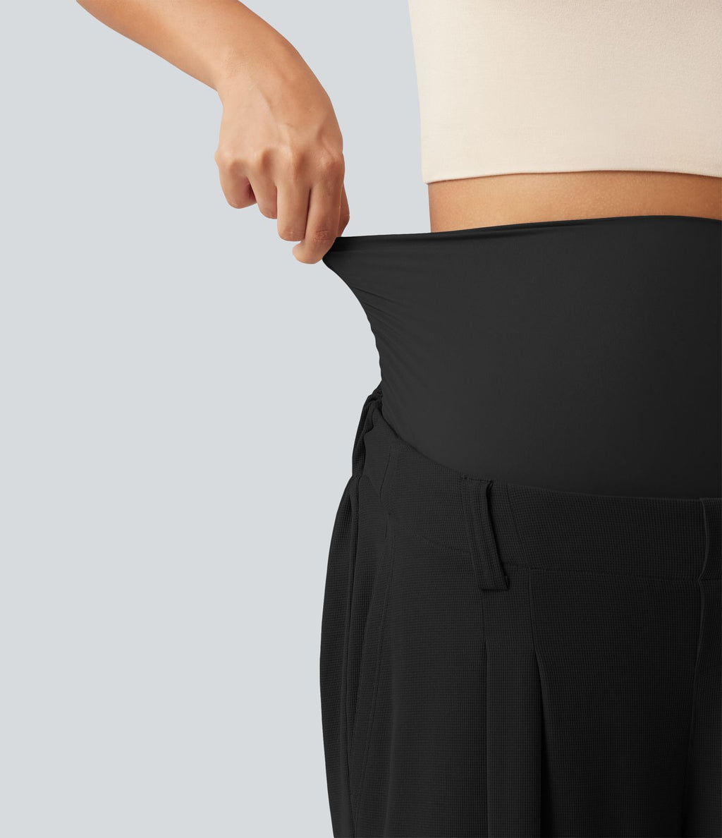 Pantalon de grossesse large esprit bureau Halara Flex™ taille très haute en tissu gaufré avec poches