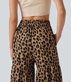 Pantalon ample décontracté taille mi-haute avec nœud devant imprimé léopard avec poches