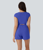 Combinaison de yoga Softlyzero™ Airy avec col U, manches courtes et poches latérales - Édition Easy Peasy