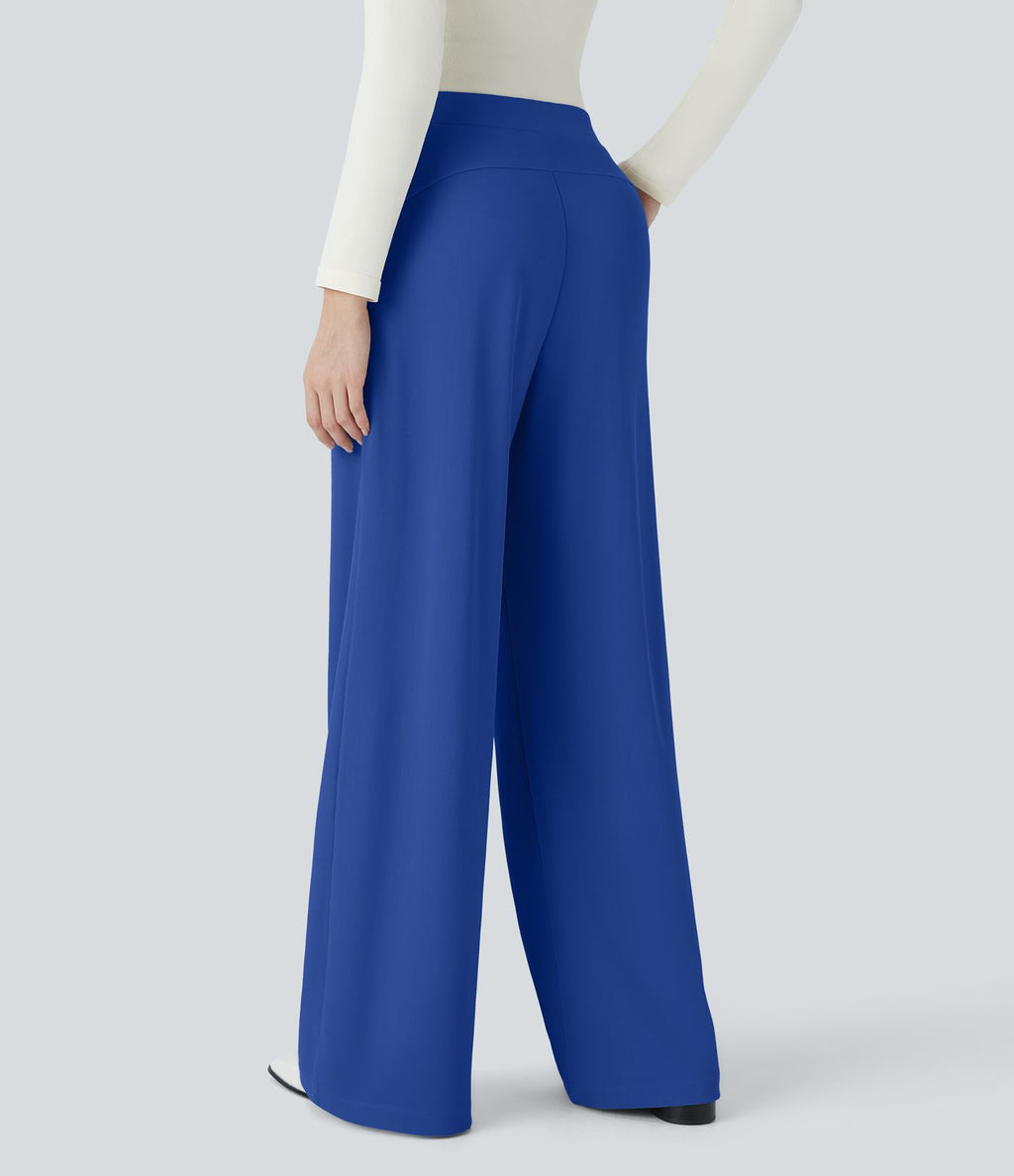 Halara Flex™ Pantalon Tailleur Évasé à Taille Haute Sculptant la Silhouette avec Poches Latérales Micro Waffle