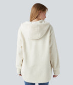Sweat-shirt sherpa oversize à capuche et demi-zip avec ourlet arrondi et poches