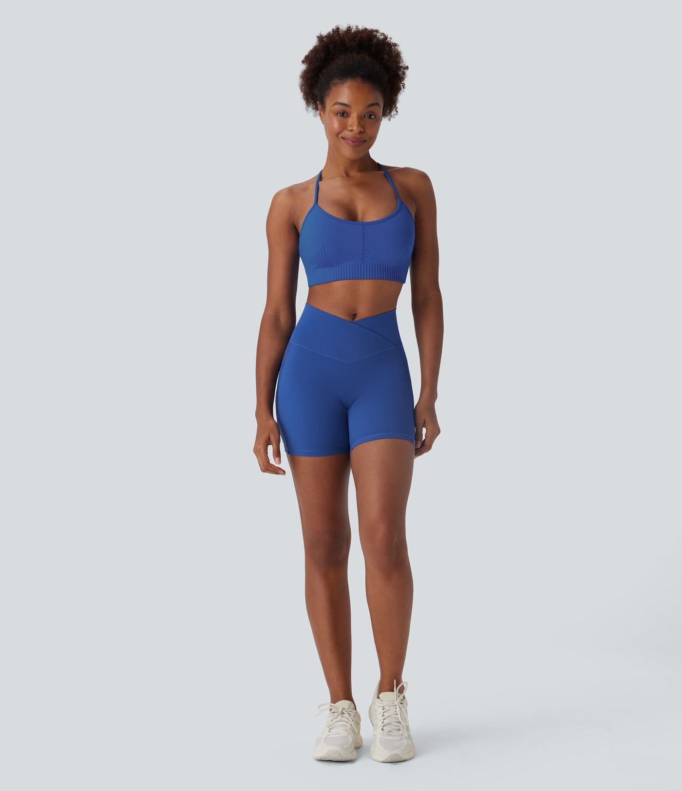 Softlyzero™ Short cycliste yoga taille haute croisé avec dentelle contrastée et poche arrière 12,5 cm - UPF50+
