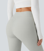 Pantalon Yoga Longs Taille Haute Évasés Fente en Tricot Côtelé