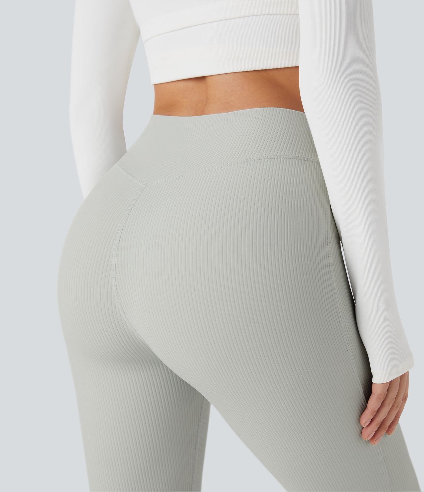 Pantalon Yoga Longs Taille Haute Évasés Fente en Tricot Côtelé