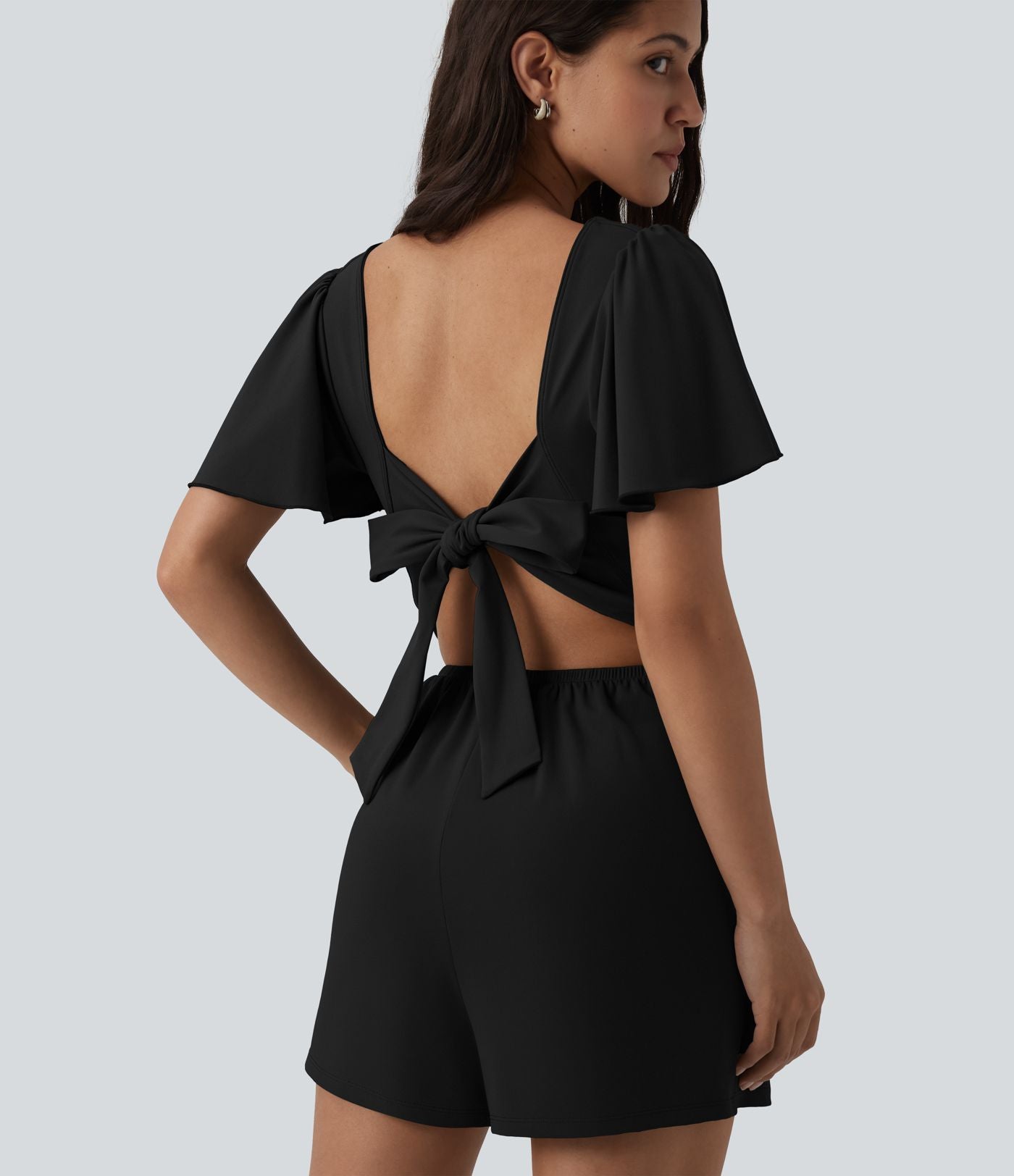 Combishort décontracté SoftlyZero™ Airy à volants manches courtes avec nœud au dos et effet frais InstantCool avec poches, accès facile Easy Peasy