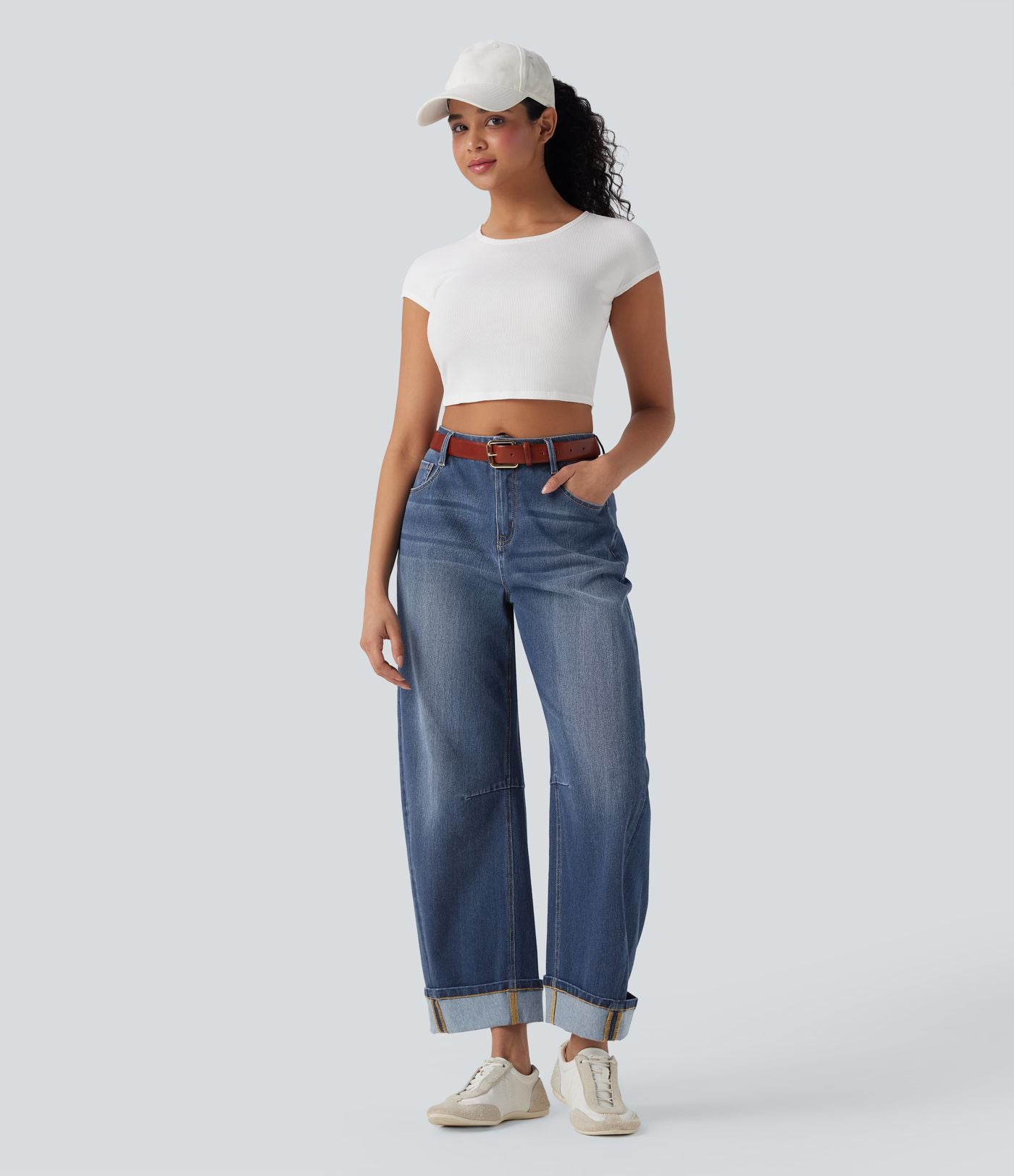 Jean Barrel Halara Flex™ taille mi-haute coupe tonneau effet délavé avec poches