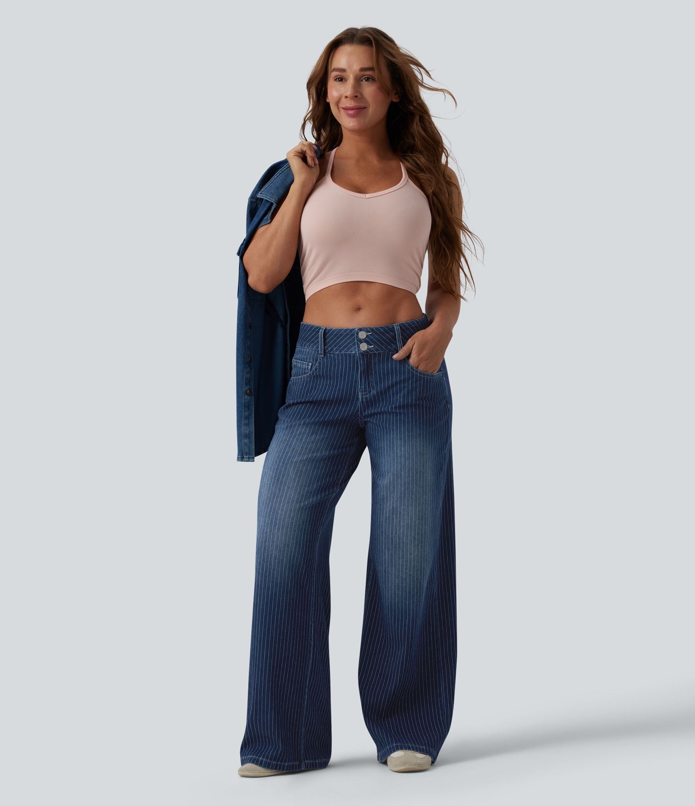 Jean large Halara Flex™ casual taille basse à rayures avec poches