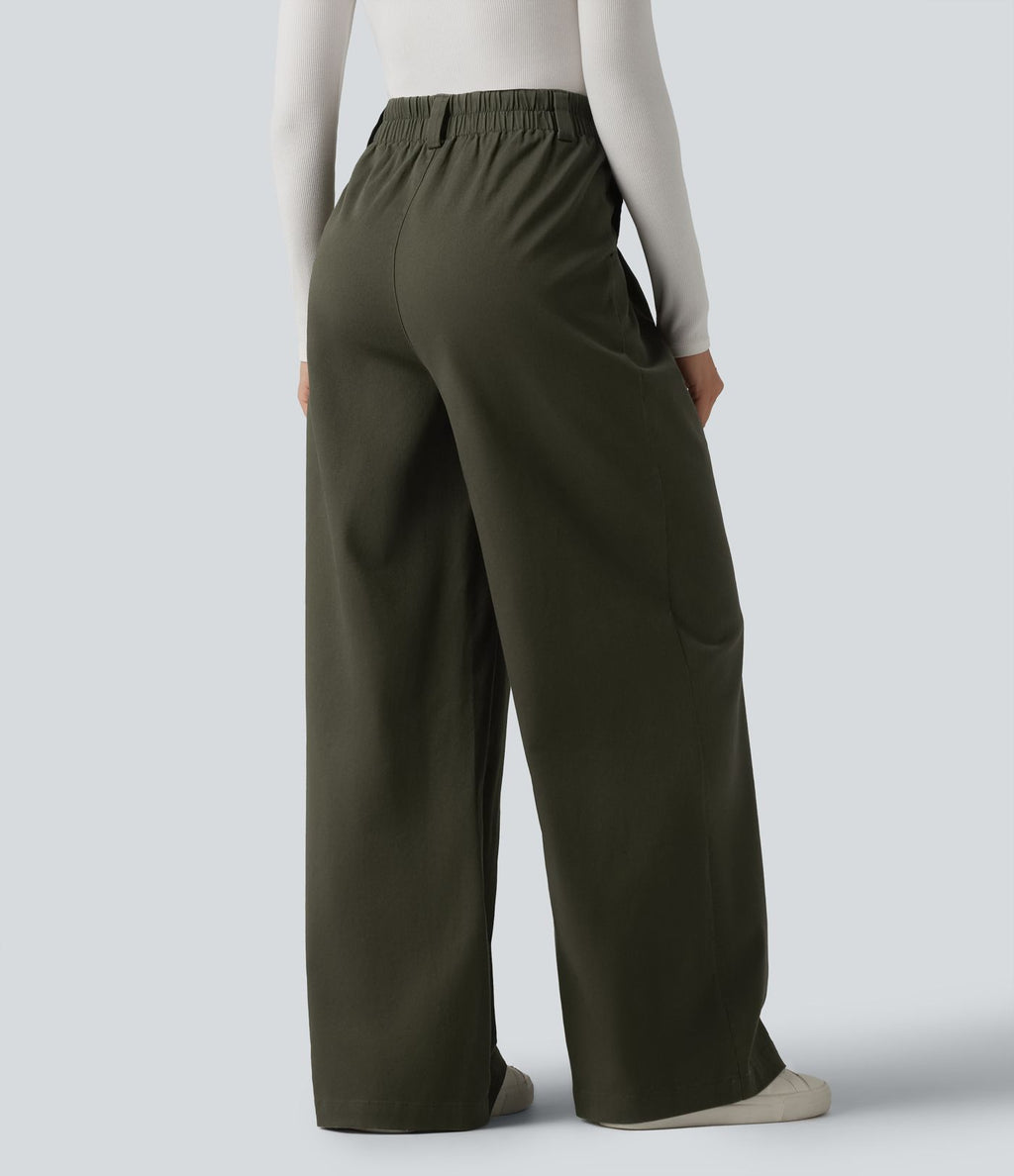 Pantalon chino de travail ample taille haute en coton avec poches