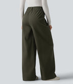 Pantalon chino de travail ample taille haute en coton avec poches