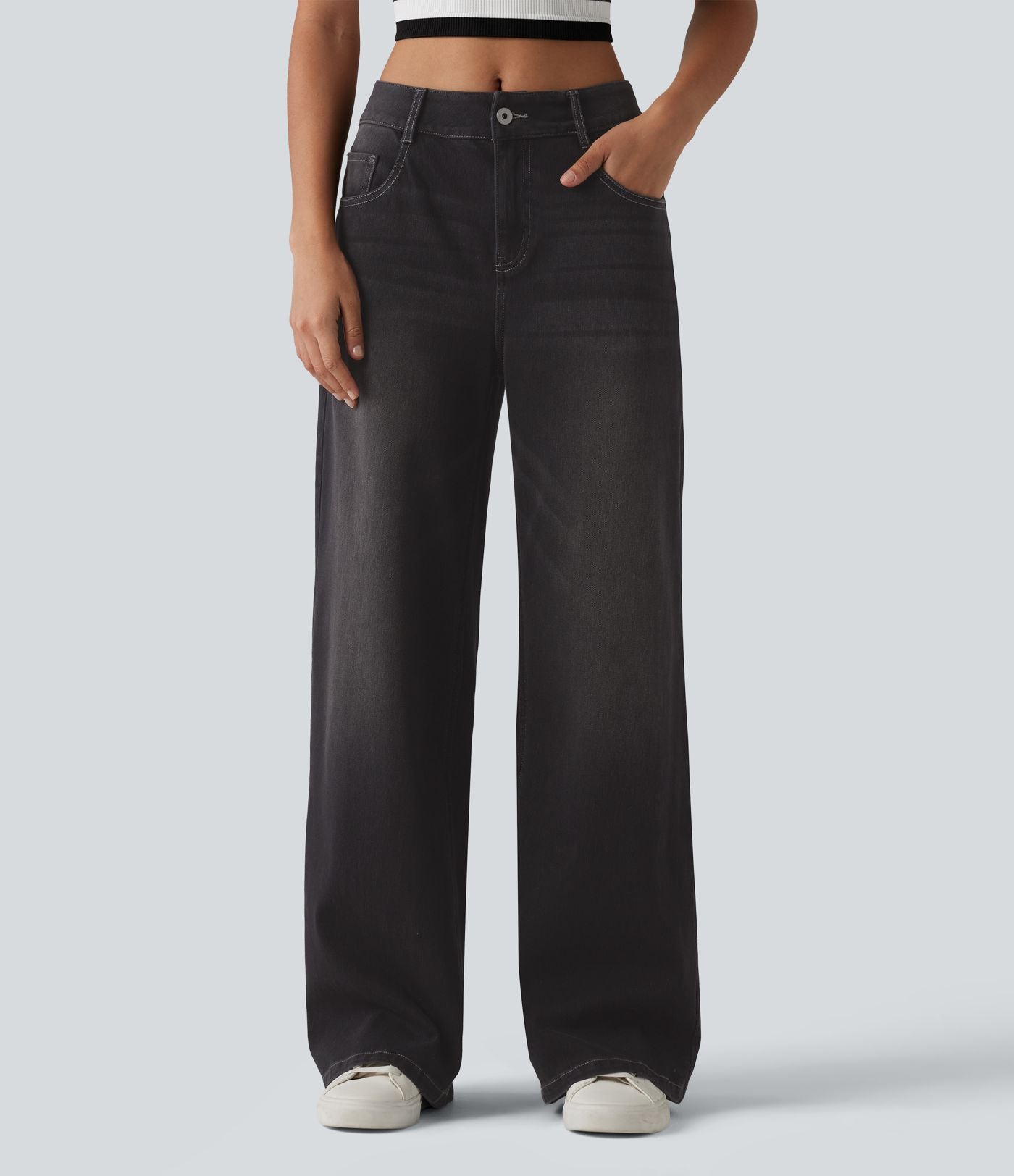 Jean Halara Flex™ mi-taille large ample délavé décontracté avec poches