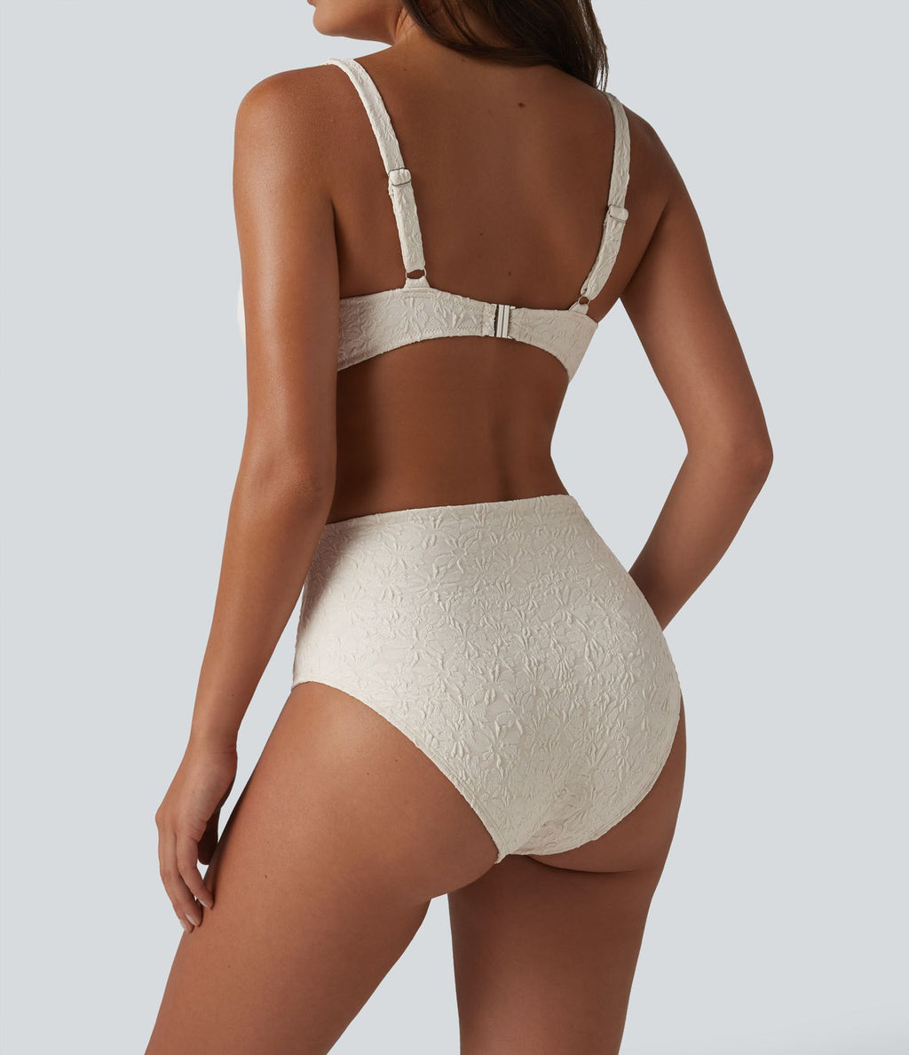 Ensemble bikini jacquard ventre plat bretelles réglables détail torsadé et froncé