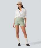 Short taille haute décontracté en lin stretch 7,5 cm avec poches