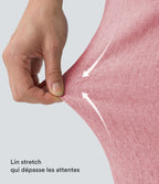 Pantalon large fluide 7/8 taille mi-haute en lin extensible avec poches