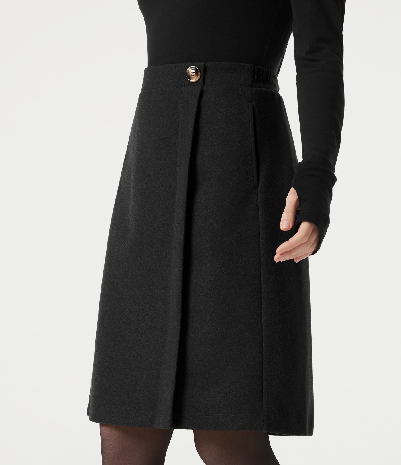 Jupe tailleur midi taille haute en polaire à poches