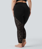 Leggings yoga 7/8 grande taille SoftlyZero™ taille haute croisé dentelle contrastante avec poches - UPF50+
