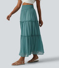 Jupe casual mi-longue à volants étagés et fronces taille haute