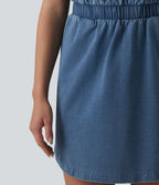 Robe mini casual en denim Halara Flex™ col rond sans manches ourlet arrondi avec poches