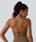 Brassière de sport de yoga en maille côtelée maintien léger dos croisé dos nu avec soutien-gorge intégré