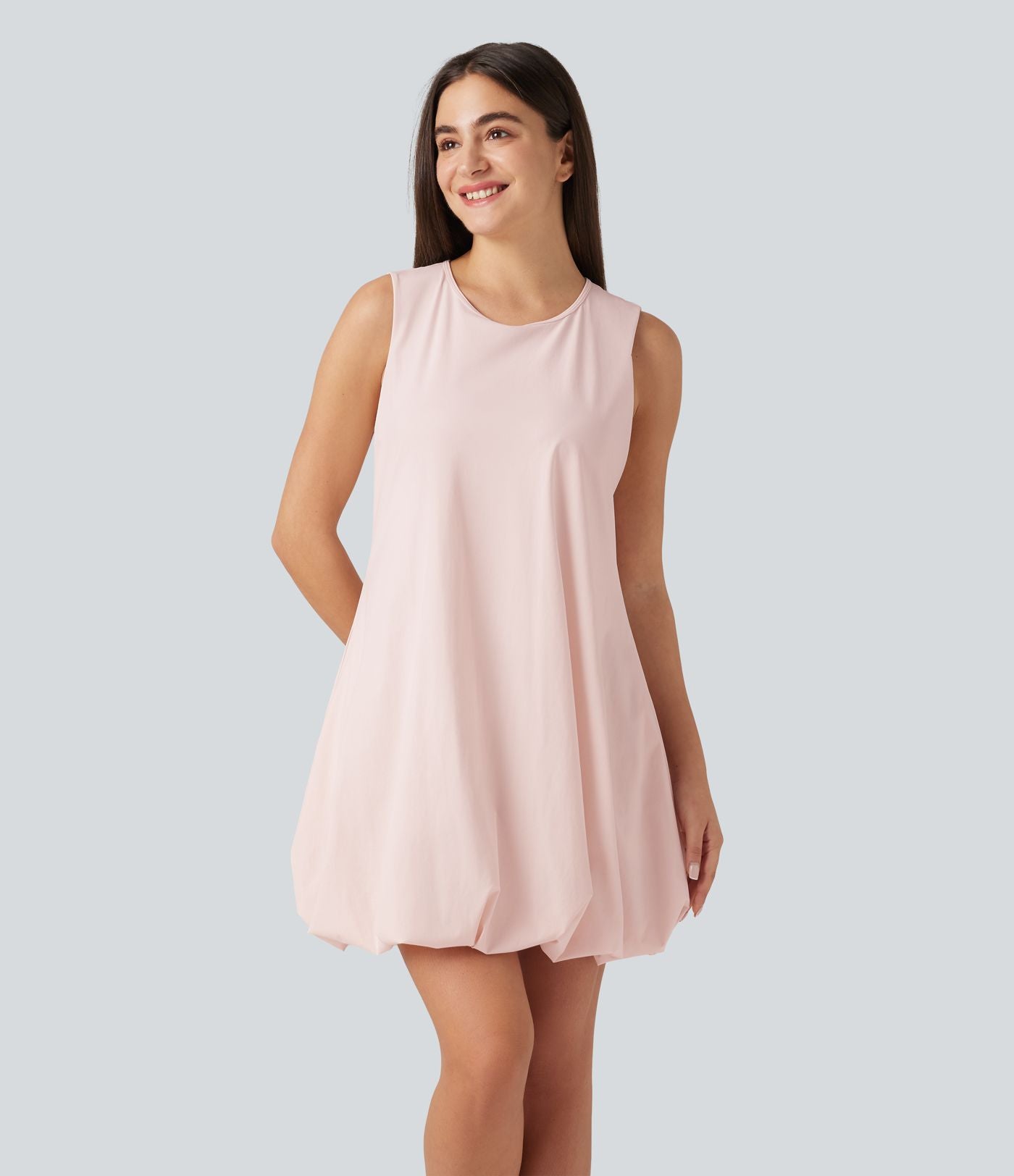 Robe sport mini de danse col rond sans manches coupe boule avec poches