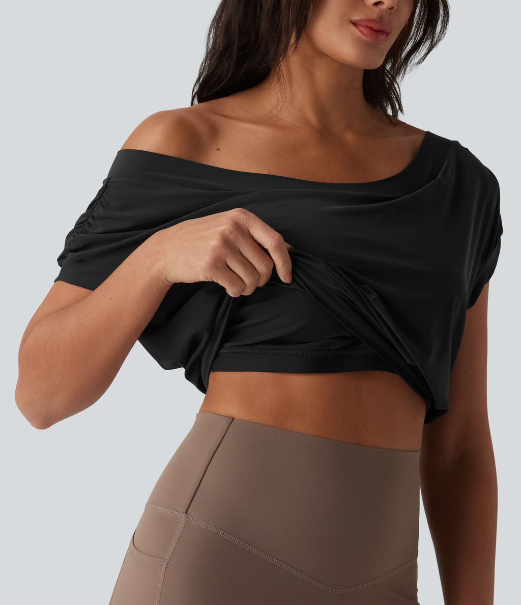 Haut de sport yoga épaules dénudées manches courtes oversize effet frais InstantCool séchage rapide