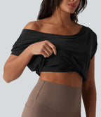 Haut de sport yoga épaules dénudées manches courtes oversize effet frais InstantCool séchage rapide