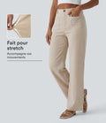 Pantalon taille haute coupe droite effet lin avec poches